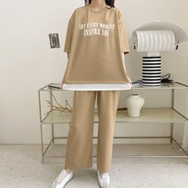 인스 와이드 팬츠 세트 빅사이즈 오버핏 롱티 레이어드 긴바지