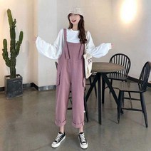 유니쿰 여자 멜빵 청바지 점프수트 캐주얼 통바지 포켓 uop25