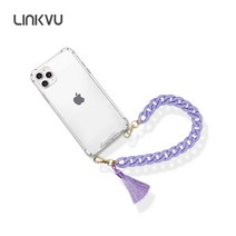 Linkvu 갤럭시S 시리즈 투명 젤하드 케이스 파스텔 테슬 체인 손목 스트랩 S20 FE 울트라 S10 S9 S8 플러스 S7 엣지