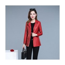 가죽자켓 여성용 가죽 재킷 포멀 수트 롱 코트 중년 버건디 퍼플