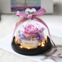 프리츠한센 이케바나 도자기 화병 항아리 독특한 유리 돔 장미와 조명 아름다운 야수 보존된 장미 발렌타인데이 선물, [19] blue purple