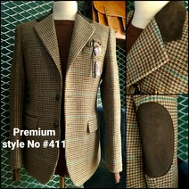 Premium 411 울80% 남자 가을 겨울 하운드 울 체크 콤비 마이 자켓 빅사이즈