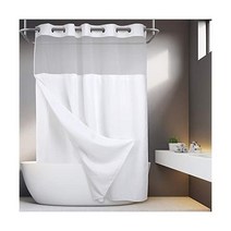 후크 필요 없는 와플 직조 샤워 커튼 스냅 인 라이너 - 너비 180 3cm x 높이 188 3cm(71 74인치) 호텔 등급 스파 같은 목욕 커튼 화이트, White_71 x 74