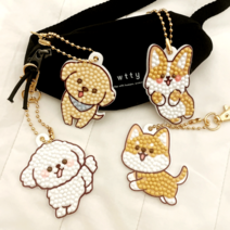 케이엠엘리 DIY 보석십자수 강아지키링, 시바견