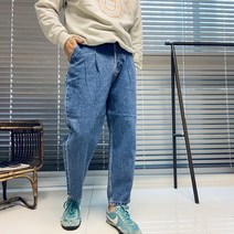tokyo 9부 언발 버튼 턱 와이드 반배기 데님 팬츠 2color / 자체 제작