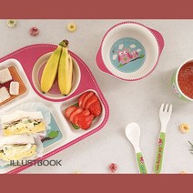 친환경 옥수수 그릇 5p 세트 접시 열탕소독 식세기 가능 안전 유아 그릇 식판 내열, 부엉이