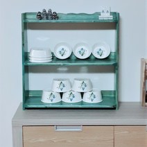 은호공예 원목 삼나무)3단 식탁 다용도 정리 수납장 베란다 거실 정리대 진열대 바니쉬마감, 민트색상