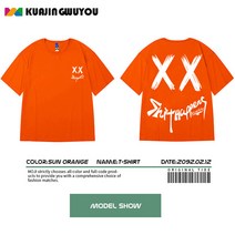 남성용 트렌디한 느슨한 영문 프린팅 한글판 올매치 반팔 티셔츠 T1024