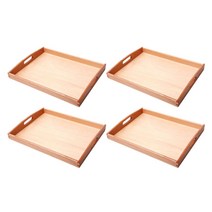 SJSHOP 4pcs 몬테소리 나무 상자 장난감 홀더 트레이 어린이 조기 교육 완구, 25x20x2.7cm, 나무 색상, Beechwood