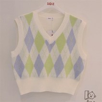 [소이] GD01 아가일 크롭 니트 조끼 크롭이라 예뻐요 23S5052