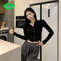 SHENGBO후드 맨투맨 여춘추 미니멀한 디자인 느낌 집업 카디건 긴팔 슬림 쇼트 상의004SB1121LH698