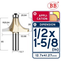 목공 트리머날 전동드릴비트 이중드릴비트 기리 드라이버비트 bb 코너 라운딩 라우터 비트 평행 생크가있는 오목 밀링 커터, 1-2x1 5-8