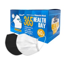 크린테크 365헬스데이 국산 일회용 귀안아픈 마스크 성인용 60매입(흰색/검정색/파란색/검정&회색), 60개입, 1개, 검정, 회색