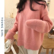 러블리 여자 모헤어니트 소프트 숏 스트라이프 캐주얼 풀오버 오버핏 겨울 하프 포근한