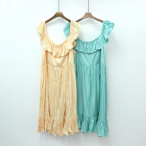 브이와이 VY 여자 프릴 실키 슬리브리스 피서룩 원피스