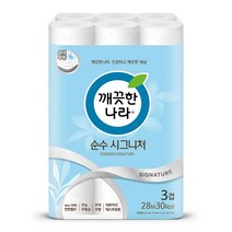깨끗한나라 3겹 데코 더 순수 천연펄프 롤화장지 27 m, 1개, 30롤