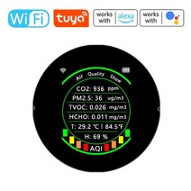공기질측정기 이산화탄소 일산화탄소 가정용 미세먼지 VOC 파티클 측정기 tuya 29, 블랙 와이파이