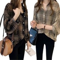 셀러허브 여성패션 [오노마] ONM 오피스룩 체크무늬 셔츠 블라우스 기본