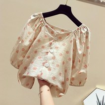 땡땡이 블라우스 데일리 데이트룩 결혼식 하객 여성 반팔 경성룩
