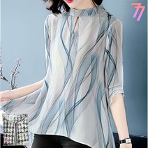 77우먼스 여성 랑랑블라우스 봄 여름 간절기용 오버핏 루즈핏 롱 라운드 블라우스 시원한 데일리룩 데이트룩 이월 이월상품 랑랑 블라우스 [리현커머스]