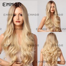 구미 가발 여제 앞머리 브라운 그라데이션 선염 빅 웨이브 롱 웨이브 헤어 고온 실크 위그, 4 #