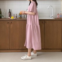 [다잇템] 여자 빅사이즈 후레아 라운드 반소매 롱원피스