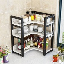 주방 양념통 선반 욕실 부엌 코너 수납장, 블랙 + 화이트 3단