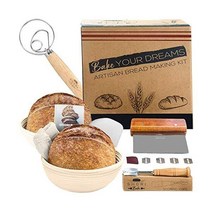 Shori Bake Banneton 빵 방지 바구니 2개 세트 원형 22 9cm(9인치) + 사워도우 만들기 도구 키트 베이커용 베이킹 선물 브로트폼 라이너 빵 라임 반죽 스크레이, 2 Round 9