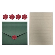 미화부장 예쁜 특별한 빈티지 감성 실링왁스 고급 생일 크리스마스 기념일 대용량 패드 편지지 세트, 딥그린봉투+와인실링왁스