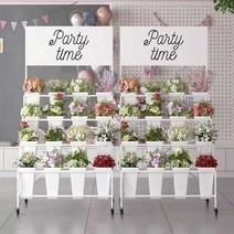 꽃집 진열대 매장 가게 이동식 다층 양동이 스탠드, 검은색 4겹 4줄 (검은색 통 16개)