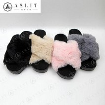 애슬릿(주얼리) [애슬릿] 털 엑스 스트랩 웨지 힐 슬리퍼 4.5cm