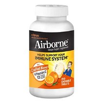 Airborne 1000mg 비타민 C 츄어블 정제 아연 강력한 항산화제 A E 함유 면역 지원 보충제 - 200 감귤류 맛, 200 카운트(1팩)
