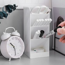 비스듬 연필 꽂이 필기구 정리함 책상 꾸미기 데스크 아크릴 투명 색 통 펜트레이 용품, BYK-Wㅣ화이트