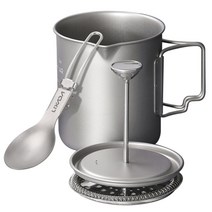 캠핑반합 캠핑 코펠 냄비 그릇 스텐 세트 후라이팬 군용 반합 lixada 750ml 티타늄 커피 컵 머그 프렌치 프레스 물 컵 야외 요리 커피 메이커 뚜껑, 숟가락으로 컵, 협력사