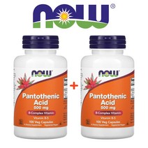 (1+1) 나우푸드 판토텐산 Pantothenic Acid 500mg 비타민B5 판토테닉 애시드 비건 100 베지캡슐 2팩, 100정, 2개