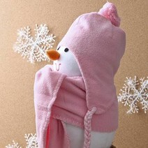 라온지니 귀달이 모자 목도리 세트 소형-핑크 귀도리모자 폴리스목도리 겨울털모자