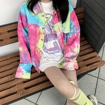 코코제이2 비비드 타이 다이 청자켓 데님 재킷 (핫핑크 퍼플)