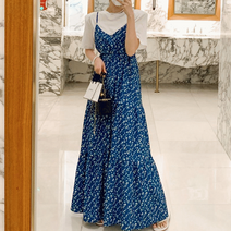 봄 브이넥 플라워 끈나시 롱 뷔스티에 원피스 S33036C