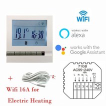 실내 온도 조절기 보일러 mk71 95-240v 스마트 와이파이 물전기 바닥 난방 물가스 컨트롤러는 tuya와 함께 작동, 16a 와이파이-GB 전기, 90-240v