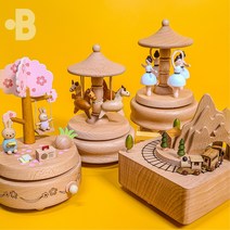 [본디자인랩] 우드오르골 4종 / 대만 태엽 회전목마 발레 기차 오르골, 푸른 숲 속 기차