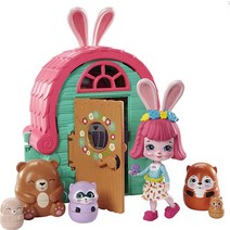 Mattel Enchantimals 브리 버니 캐빈 (14.7cm(5.8인치)) 인형 1개(8.9cm(3.5인치)) 동물 피규어 5개 음식 액세서리 1개 하베스트 힐스 컬렉