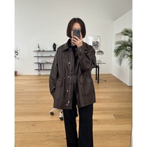 허리 스트링 레더 직각 자켓 ( 브라운 블랙 ) 오버핏 야상 점퍼