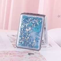 예쁜 펄이 챠르르 휴대용 접이식 원형 사각 미니 양면 소형 화장 거울 포켓 손거울, 사각 블루