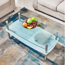 강화유리 테이블 사무실 2단 거실 쇼파 테이블, 화이트 80x50x60.5