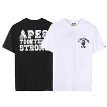 BAPE 조수 브랜드 고급 원숭이 머리 반팔 별이 빛나는 알파벳 패턴 프린트 라운드 넥 티셔츠