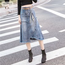 H라인 일자 랩 언밸런스 롱청치마 스트레이트핏 사계절 구제 트임 하이웨이스트 티어드