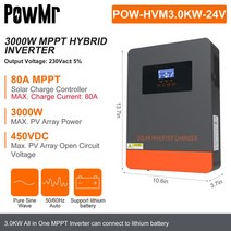 태양광인버터 PowMr 하이브리드 태양광 인버터 충전기 3KW 24V 230VAC 출력 PV 450VDC MPPT 80A 태양광 충전 컨트롤러 리튬 배터리용, 2.3KW 24V - With Wifi-220-240V