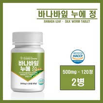 바나바잎 추출물 누에 정 가루 분말 혈당 영양 건강 바나바 잎 차 국내산 누에 누애 건조효모 여주 돼지감자 추출분말 코로솔산 파이토스테롤 수용성 식이섬유 식약처 식약청 인증 추천, 2병, ##영에버그린##바나바잎누에정(500mg×120정), 120정