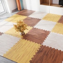 조립매트 16개 퍼즐매트 1세트 EVA 우드패턴 (31x31Cm), 브라운