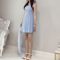 아일랜드 린넨 미니 원피스 청순 심플 베이직 봄 여름 나시 민소매 A라인 플레어 뷔스티에